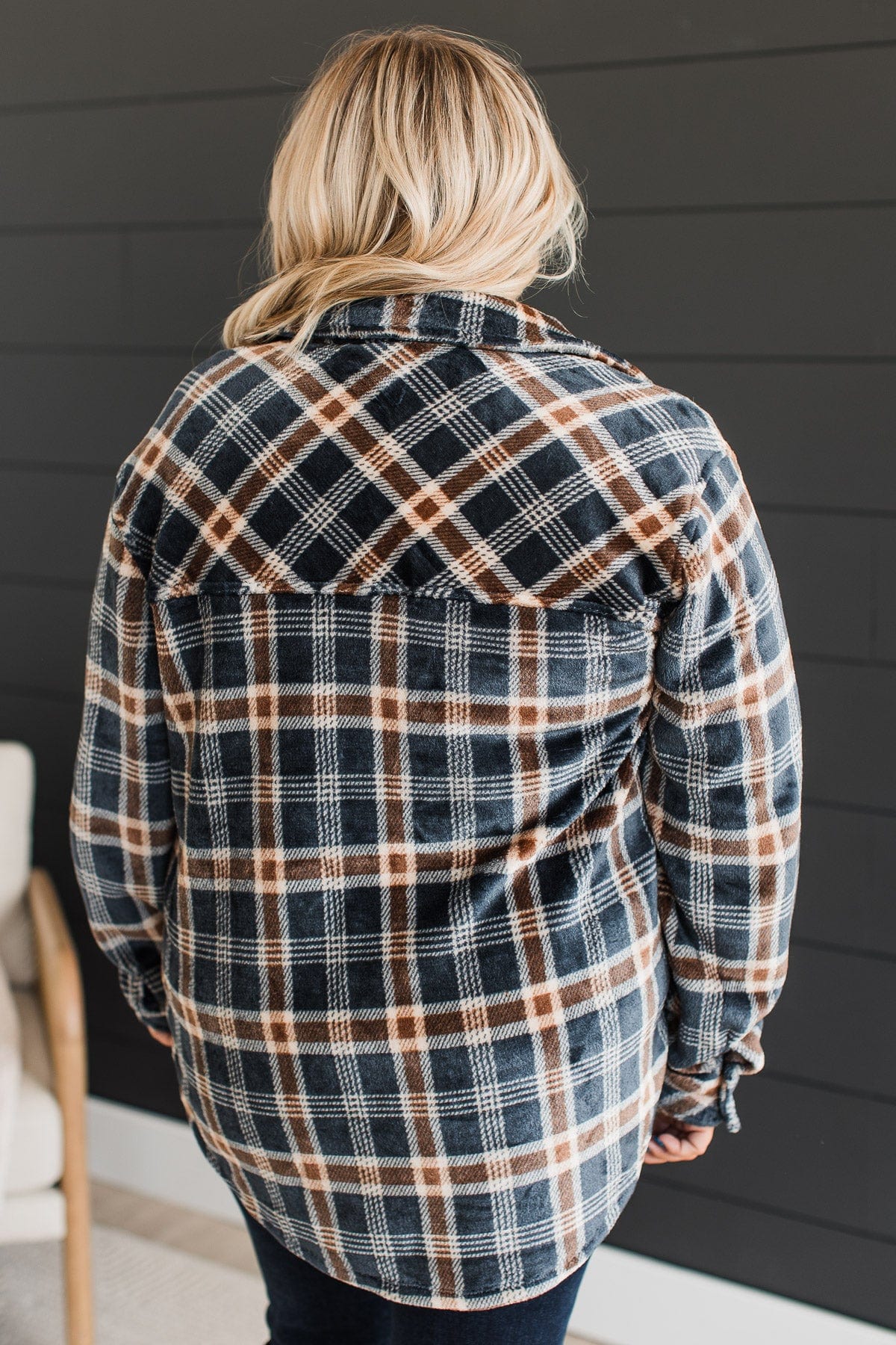 Weekend Plans Button Up Plaid Jacket- Navy - Image 9