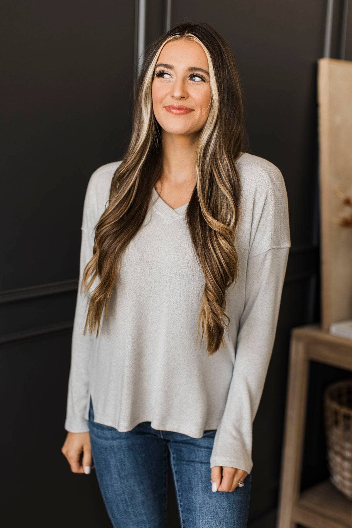 Welcoming Everyone V-Neck Top- Heather Grey - Image 4