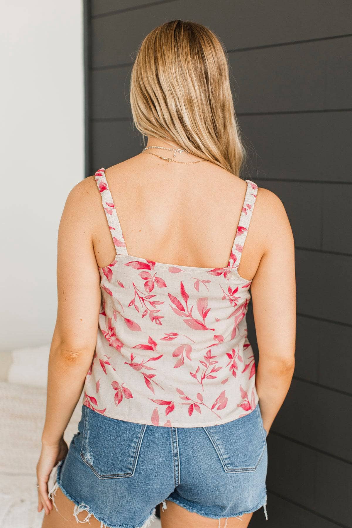Welcoming Feelings Floral Tank Top- Linen & Pink - Image 3