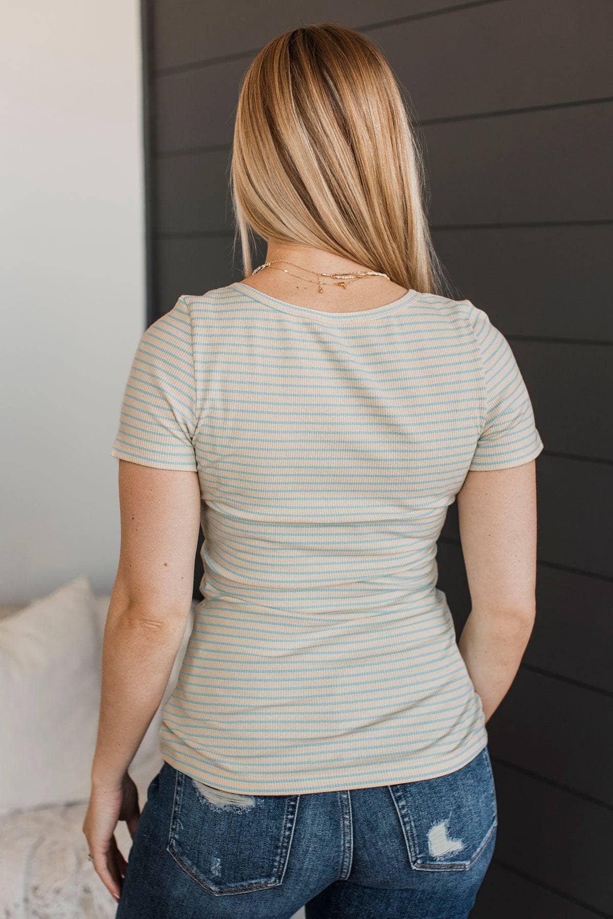 Welcoming Inspiration Striped Top- Cream & Baby Blue - Image 7