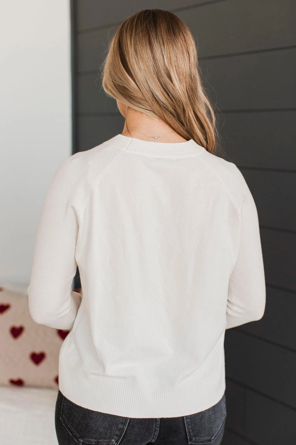 Welcoming Love Heart Knit Sweater- Ivory & Red - Image 7