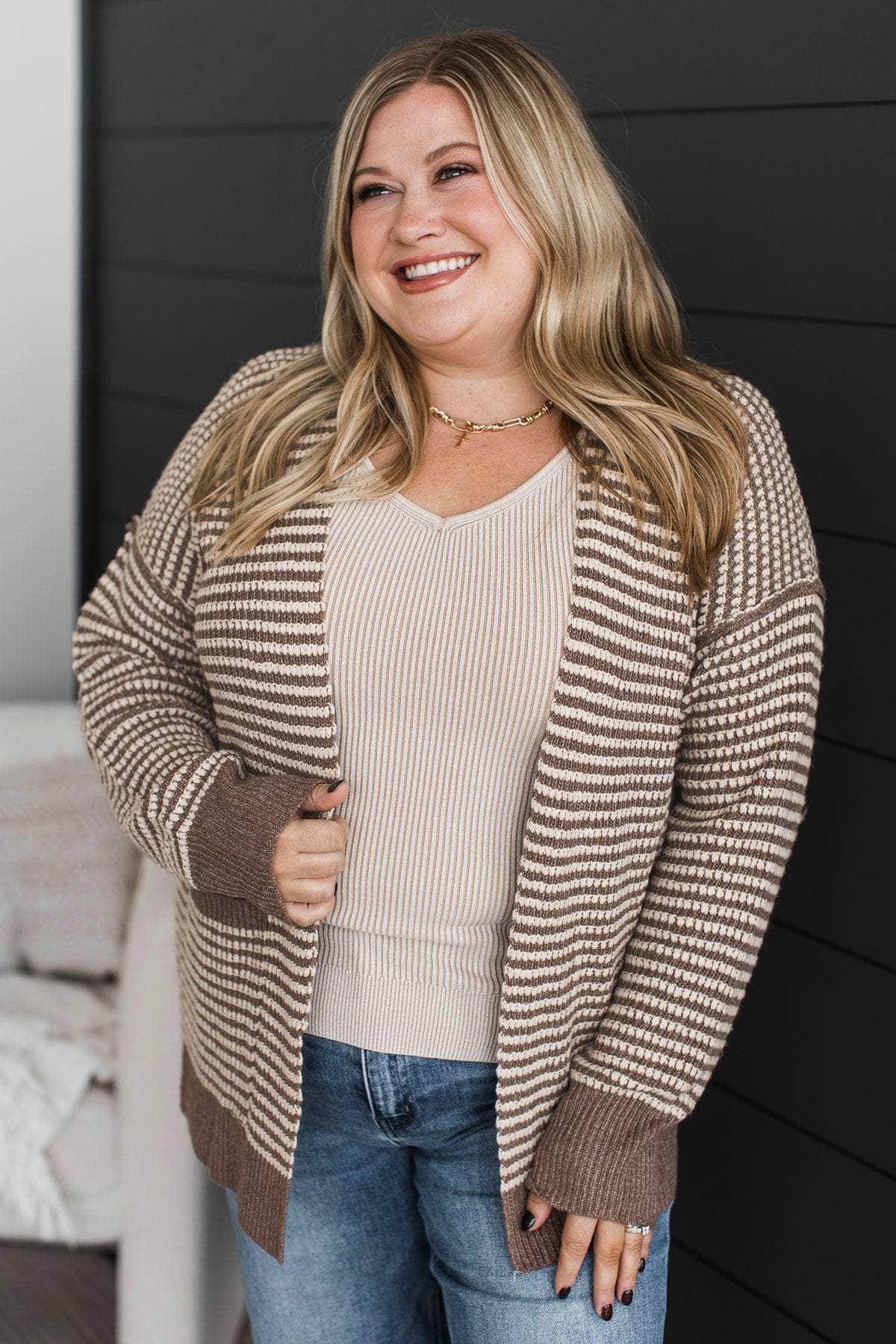 Welcoming Memories Waffle Knit Cardigan- Dark Mocha - Image 2