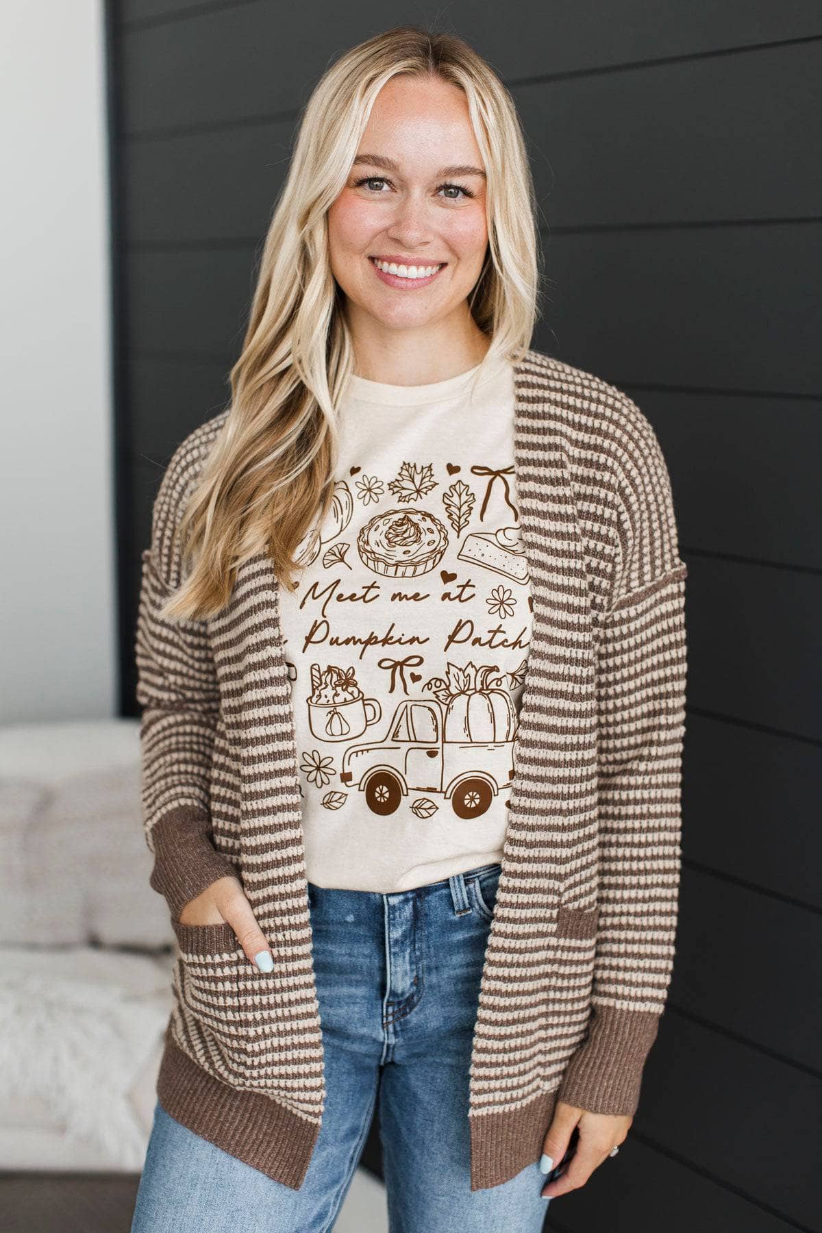 Welcoming Memories Waffle Knit Cardigan- Dark Mocha - Image 3