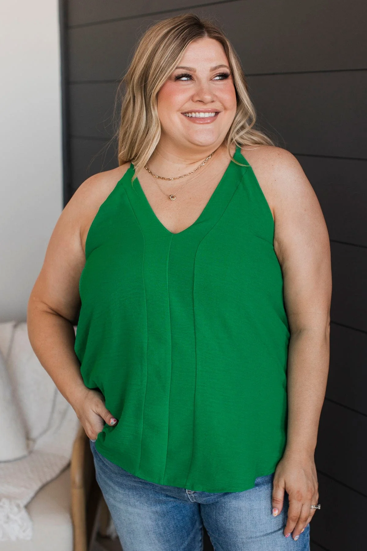Welcoming Thoughts Racerback Tank Top- Kelly Green - Image 2