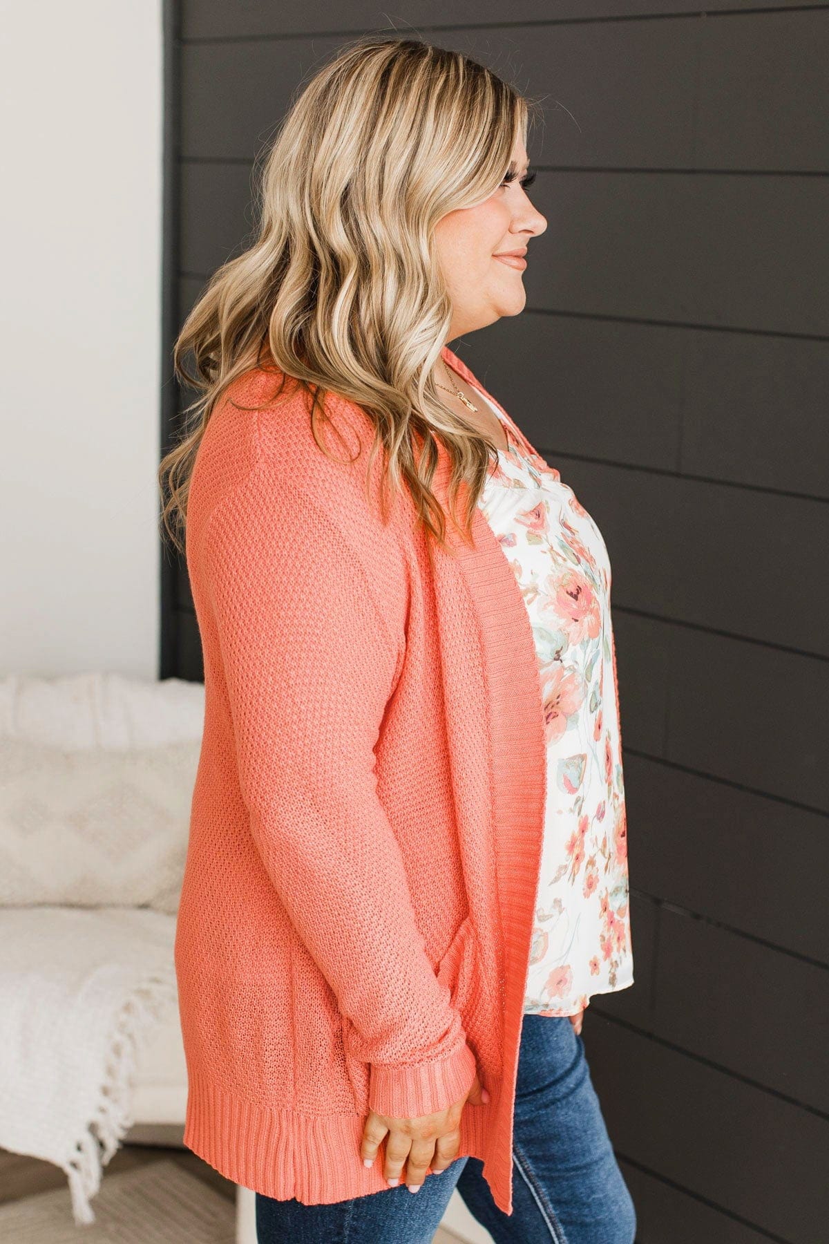 Welcoming To You Knitted Cardigan- Coral - Image 6