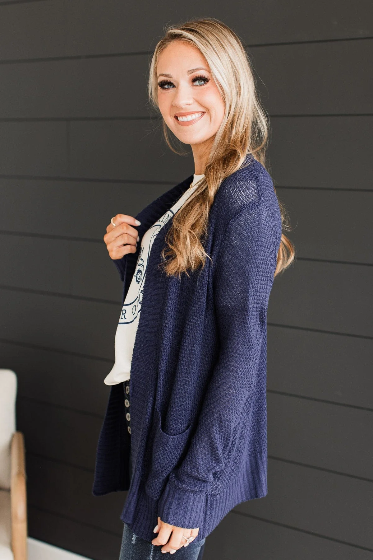 Welcoming To You Knitted Cardigan- Navy - Image 3
