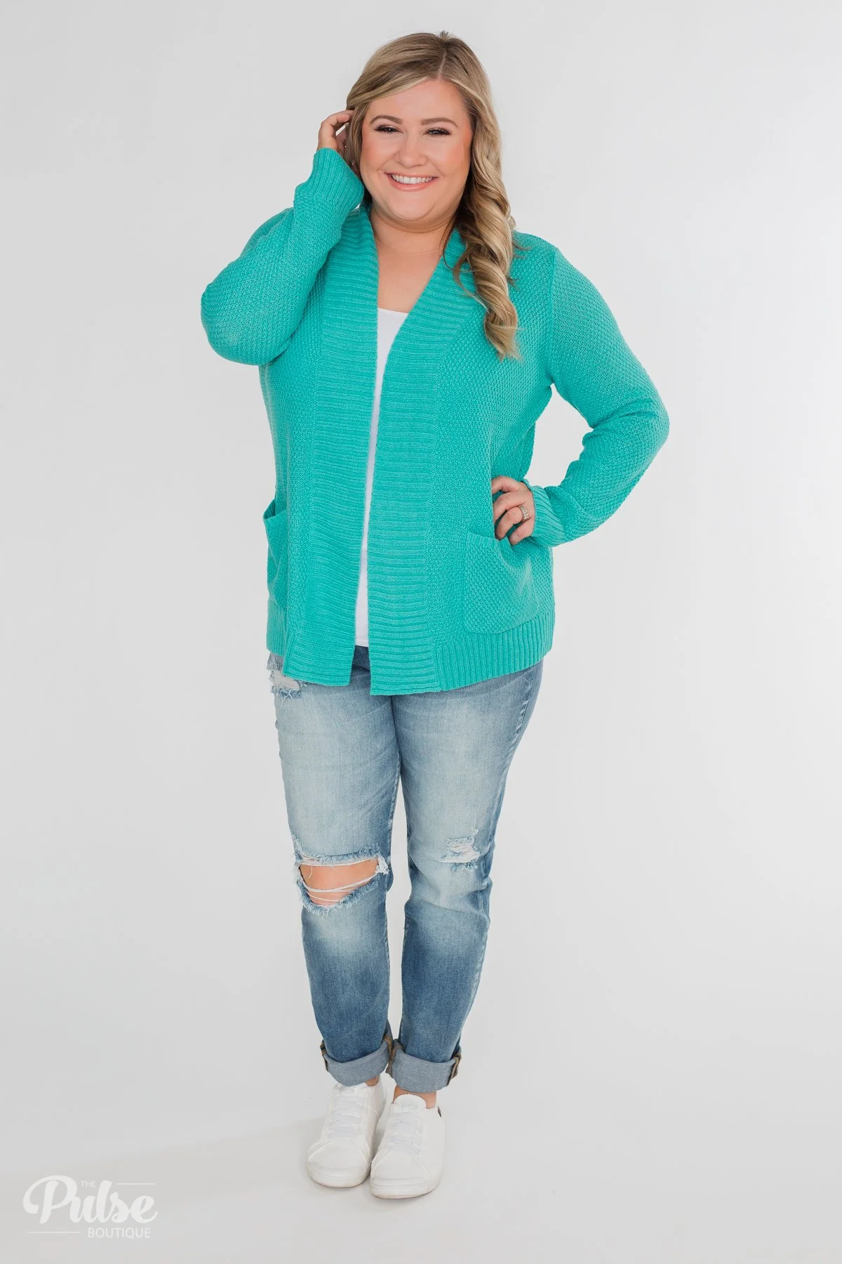 Welcoming To You Knitted Cardigan- Tiffany Blue - Image 5