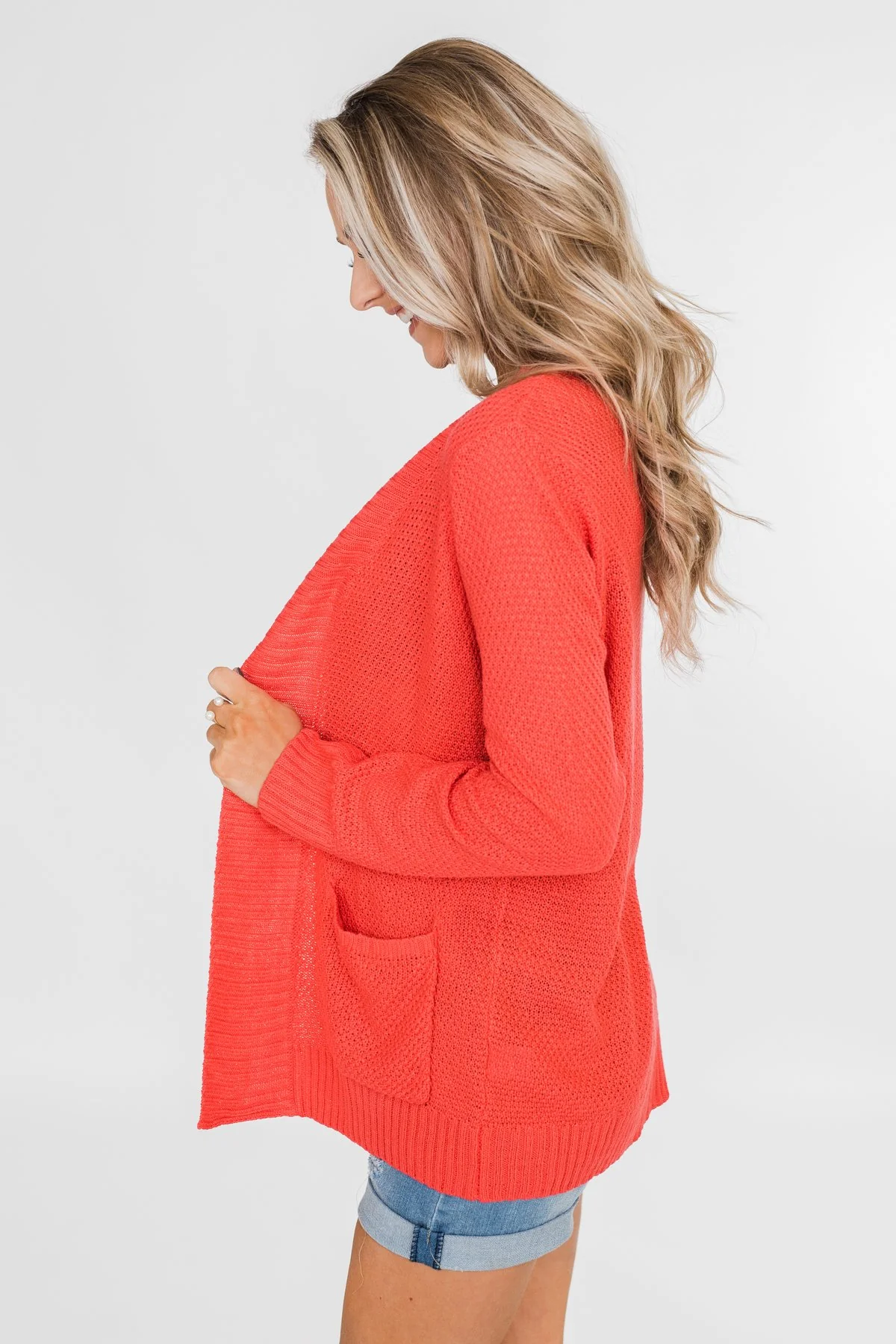 Welcoming To You Knitted Cardigan- Vibrant Coral - Image 14