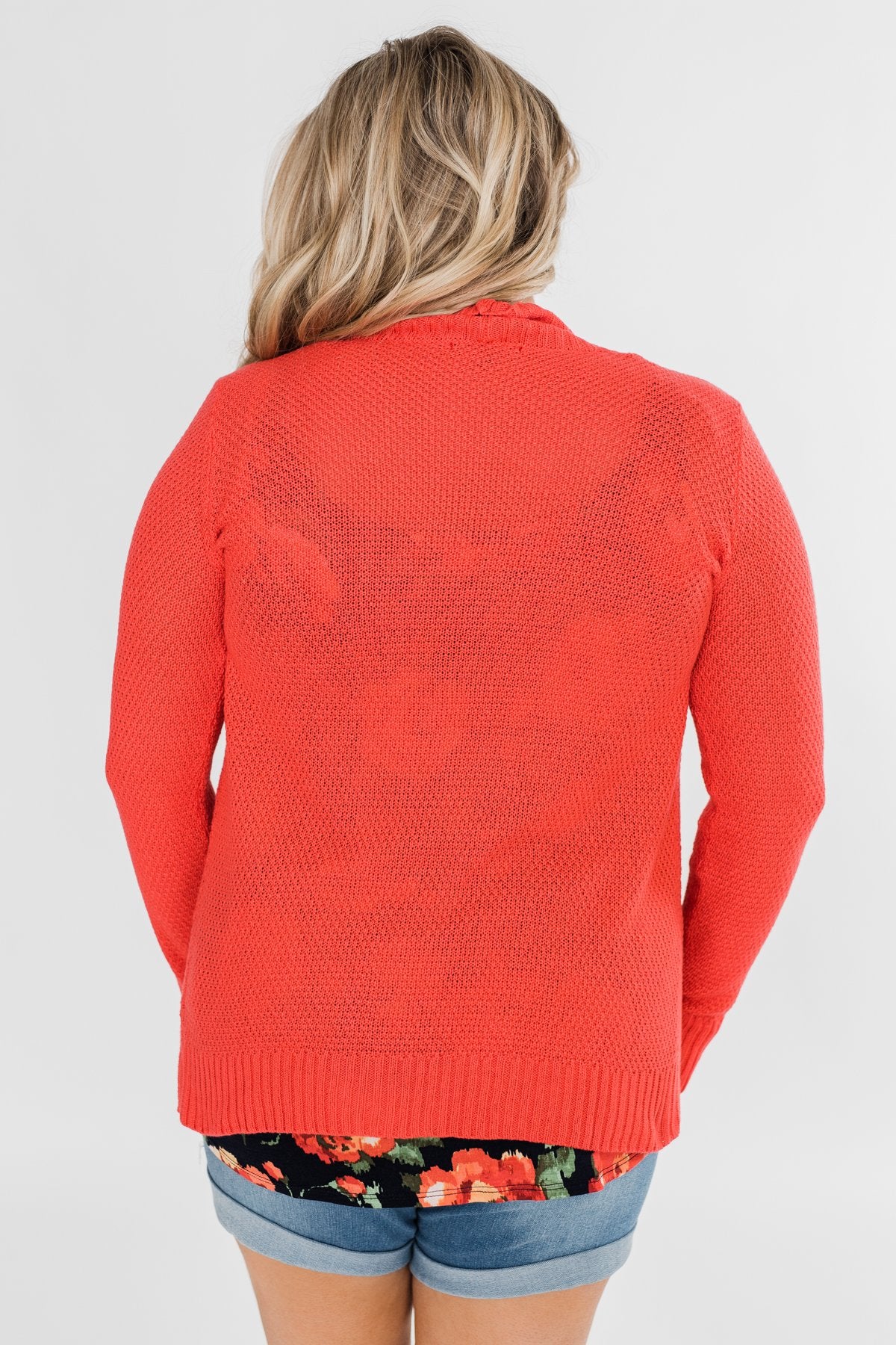 Welcoming To You Knitted Cardigan- Vibrant Coral - Image 15