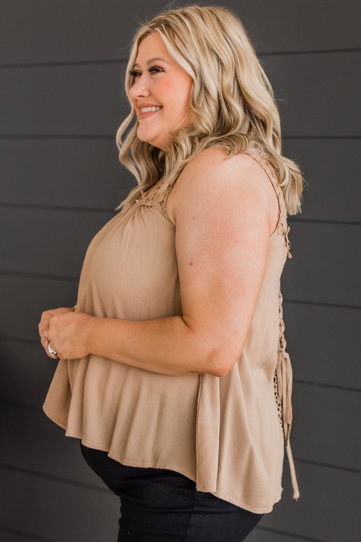 Well Loved Lace Tank Top- Mocha - Image 6