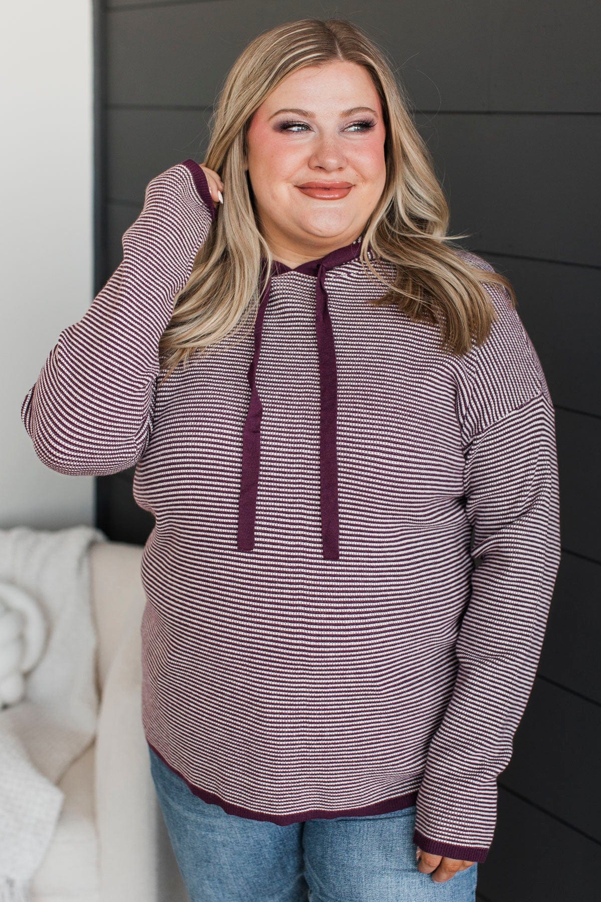 Well Said Hooded Pullover Sweater- Eggplant - Image 3