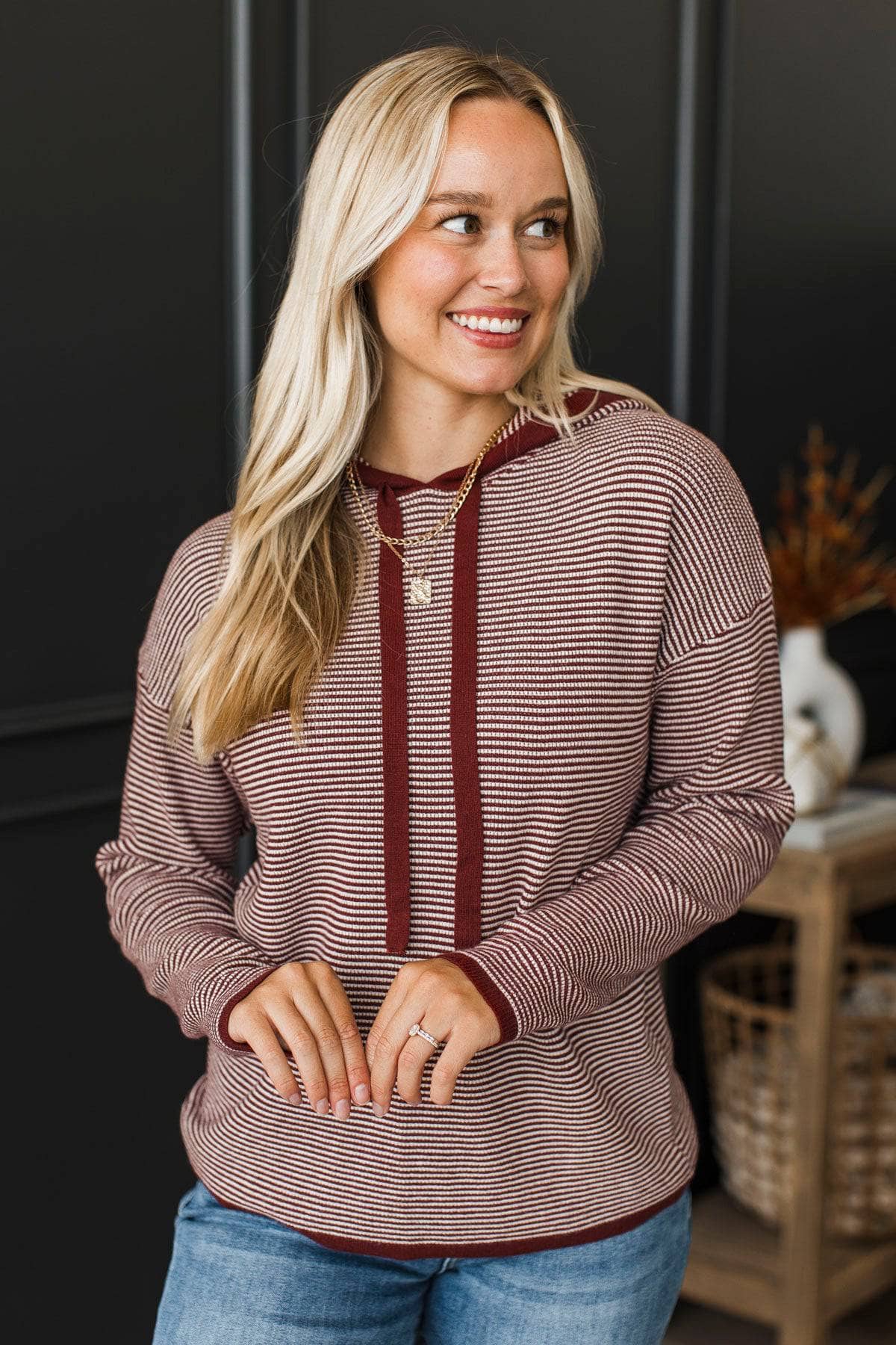 Well Said Hooded Pullover Sweater- Maroon - Image 3