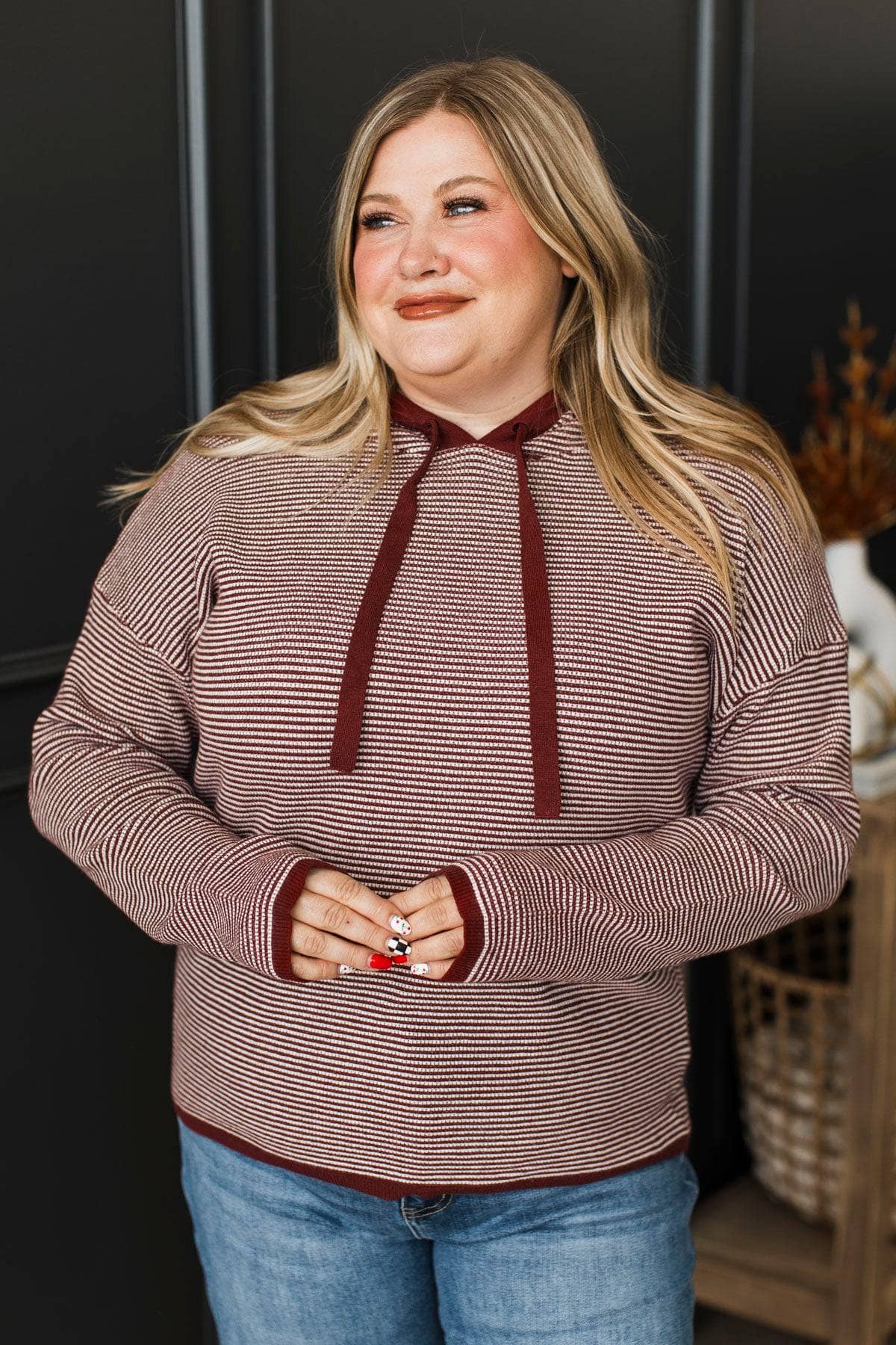 Well Said Hooded Pullover Sweater- Maroon - Image 4