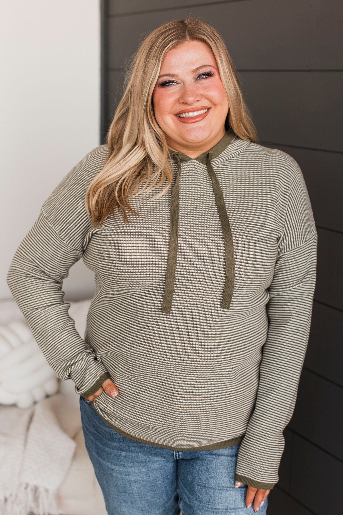 Well Said Hooded Pullover Sweater- Olive - Image 2