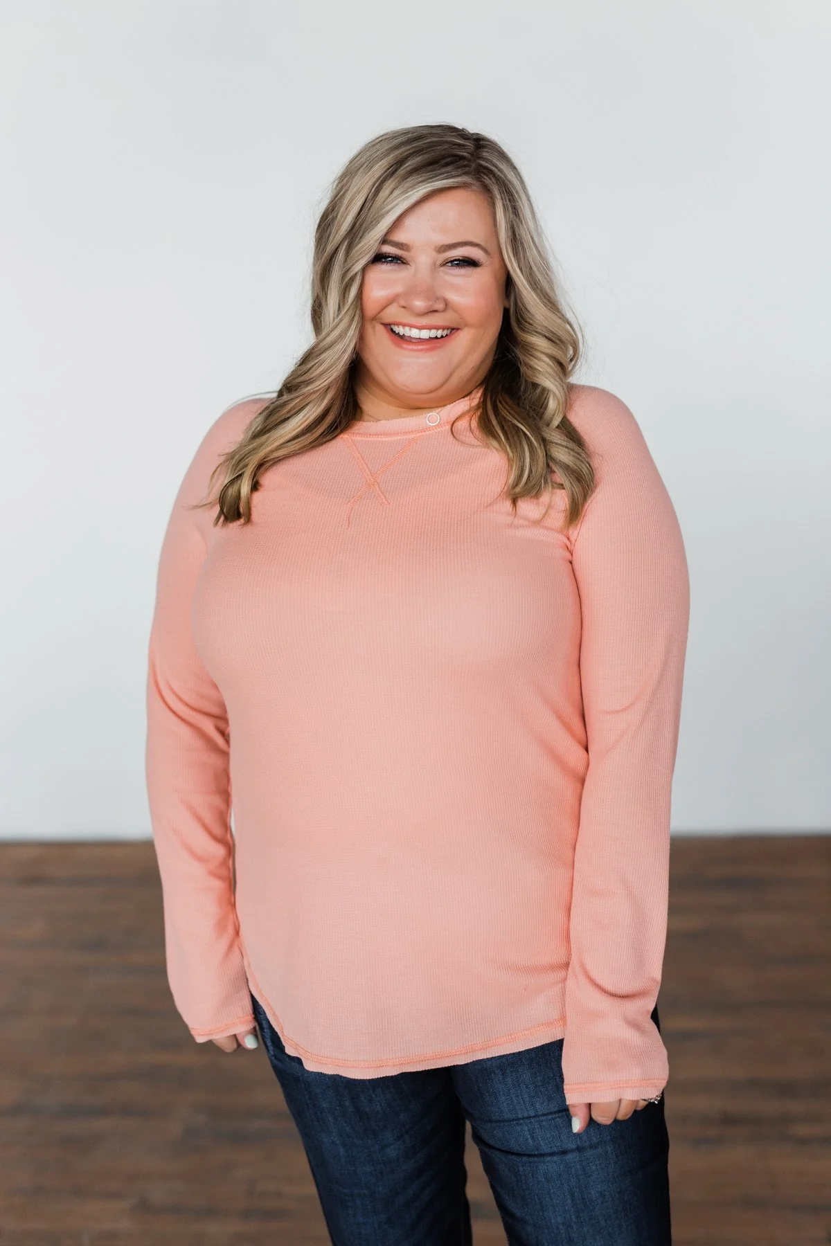 Well With My Soul Waffle Knit Top- Peachy Orange - Image 11