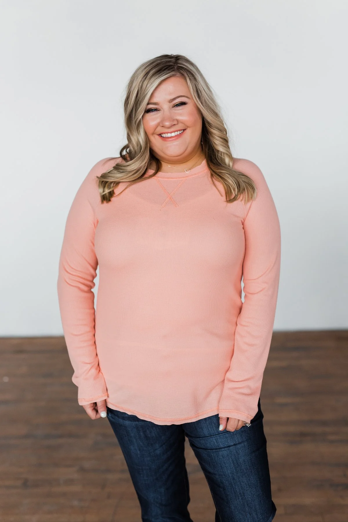 Well With My Soul Waffle Knit Top- Peachy Orange - Image 3