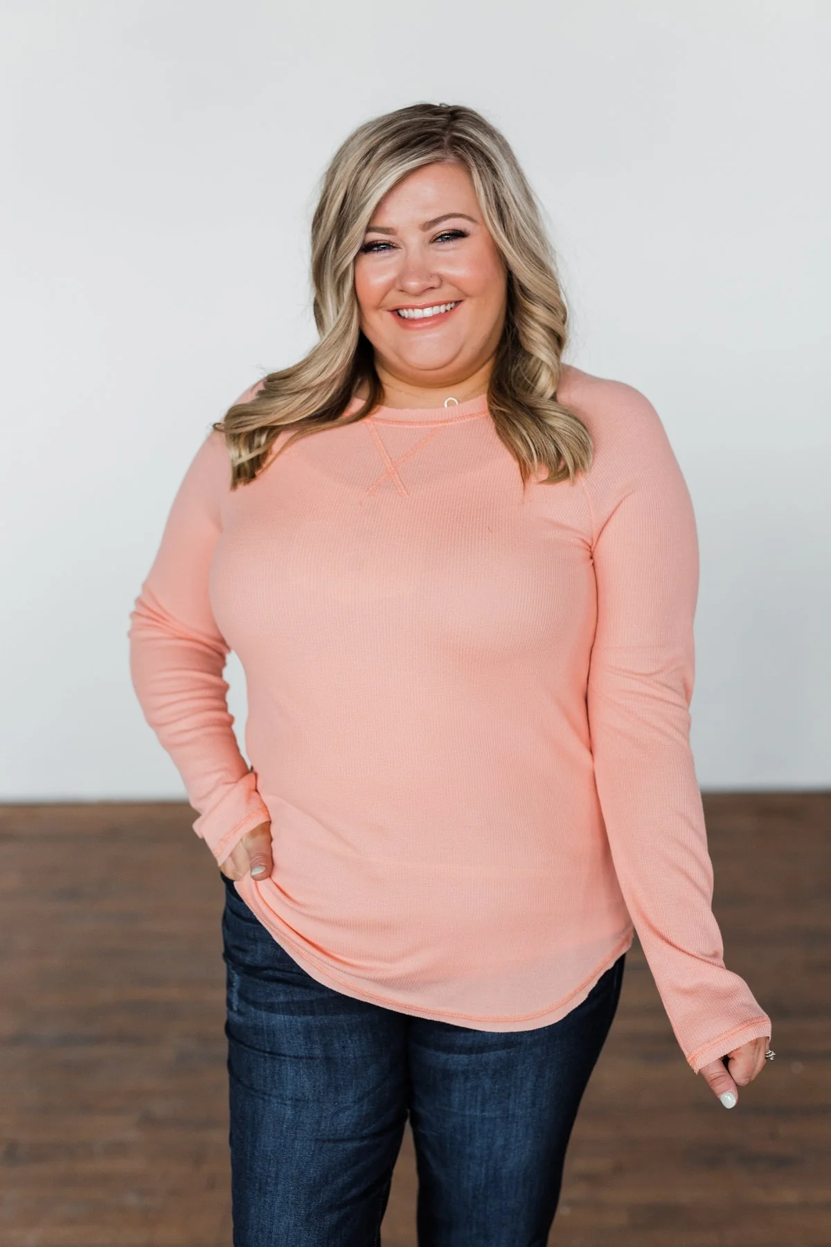 Well With My Soul Waffle Knit Top- Peachy Orange - Image 5