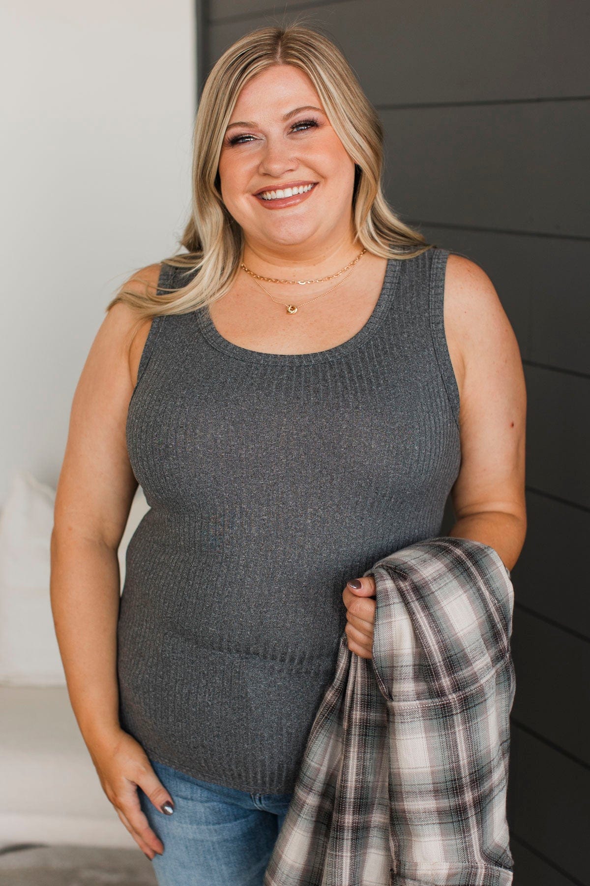 What A Delight Ribbed Tank Top- Charcoal - Image 3