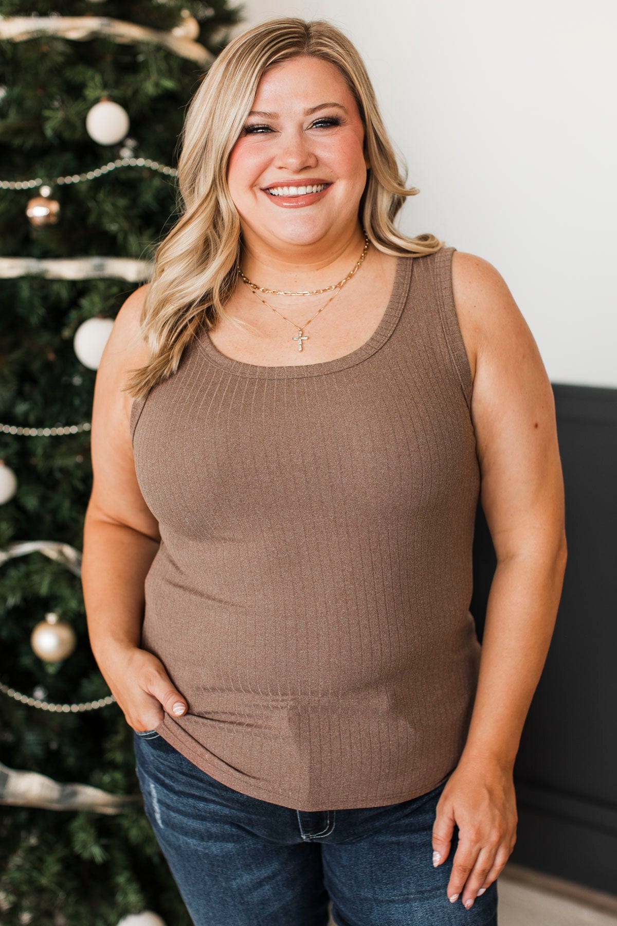 What A Delight Ribbed Tank Top- Mocha - Image 2
