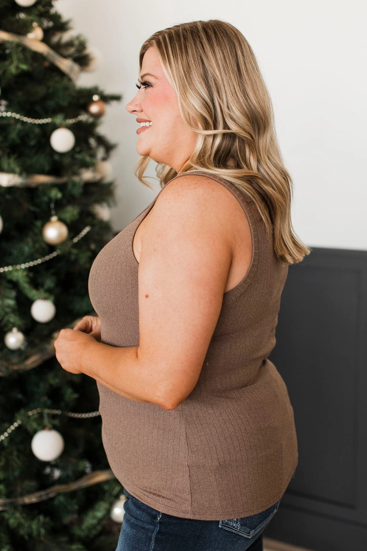 What A Delight Ribbed Tank Top- Mocha - Image 5