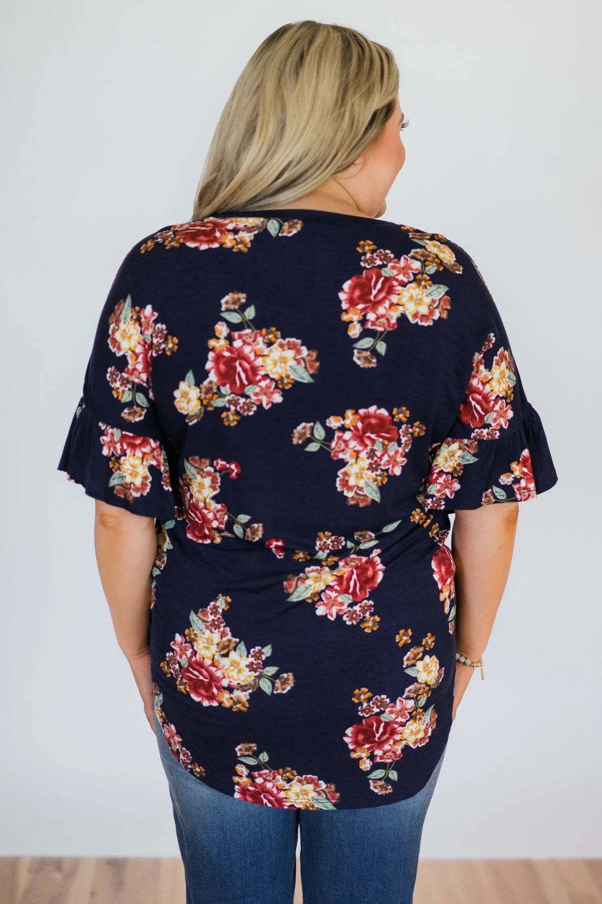 What it Takes Floral Button Top- Navy - Image 10