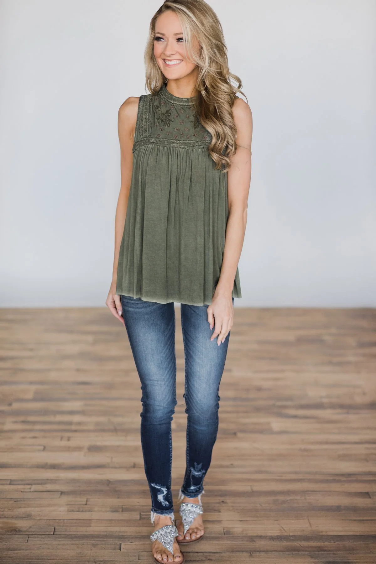 What Makes You Beautiful Tank Top ~ Olive - Image 2