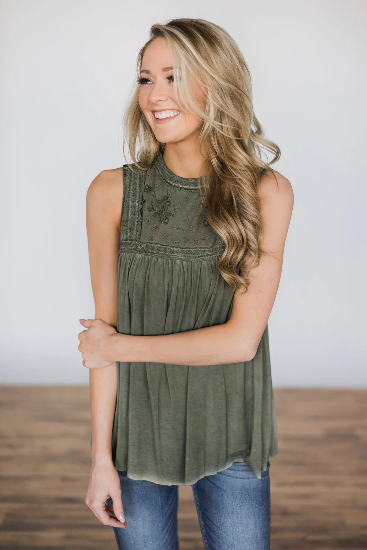 What Makes You Beautiful Tank Top ~ Olive - Image 3