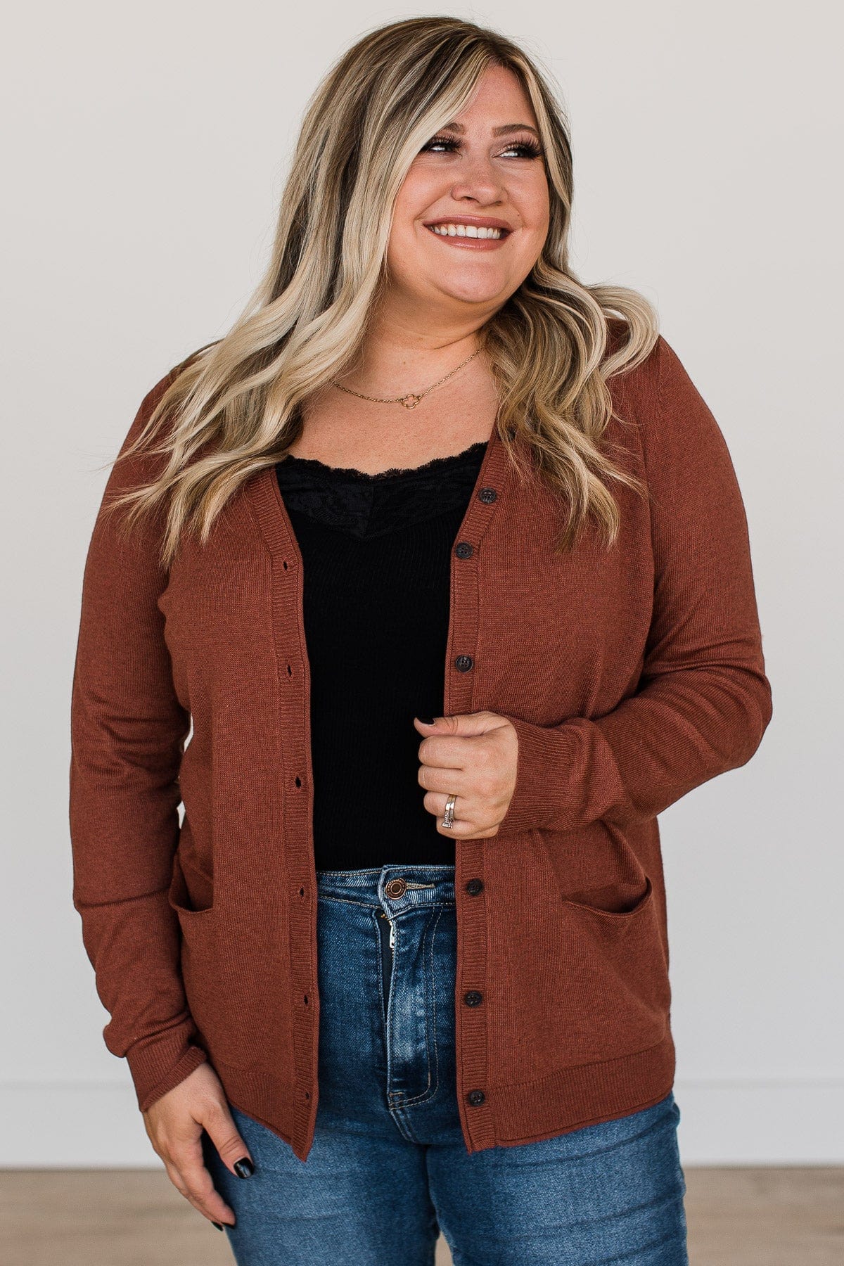 What Matters Most Button Cardigan- Dark Rust - Image 7