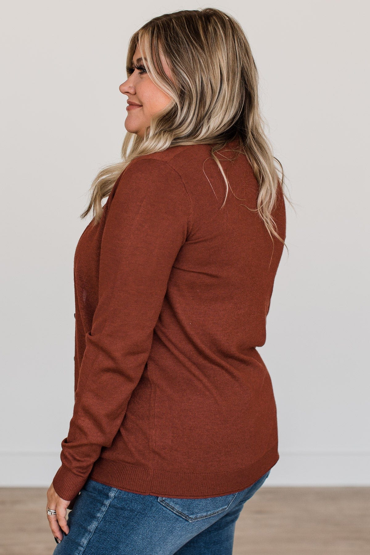 What Matters Most Button Cardigan- Dark Rust - Image 9