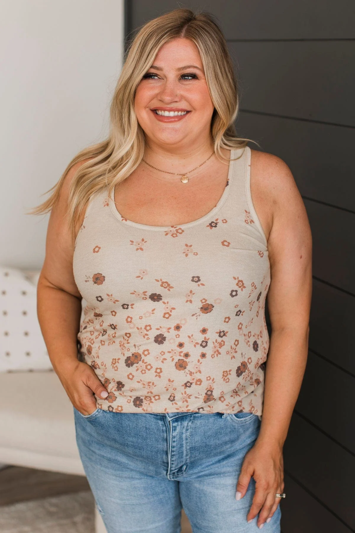What We Can Do Floral Tank Top- Taupe