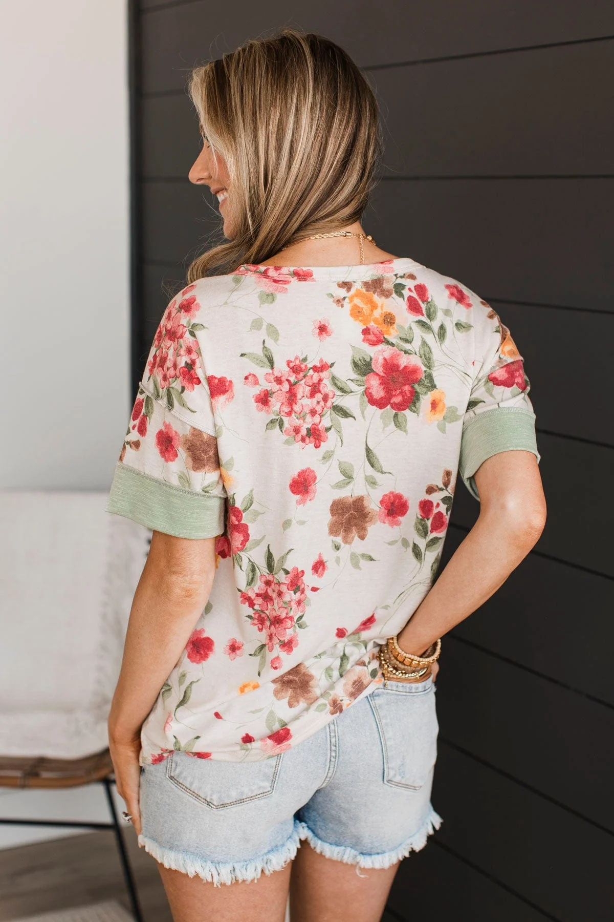 What You Have Floral Color Block Top- Sage & Ivory - Image 8