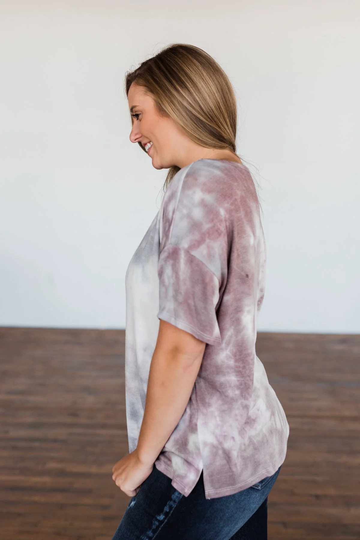 Whatever You Say Tie Dye Top- Plum & Grey - Image 10