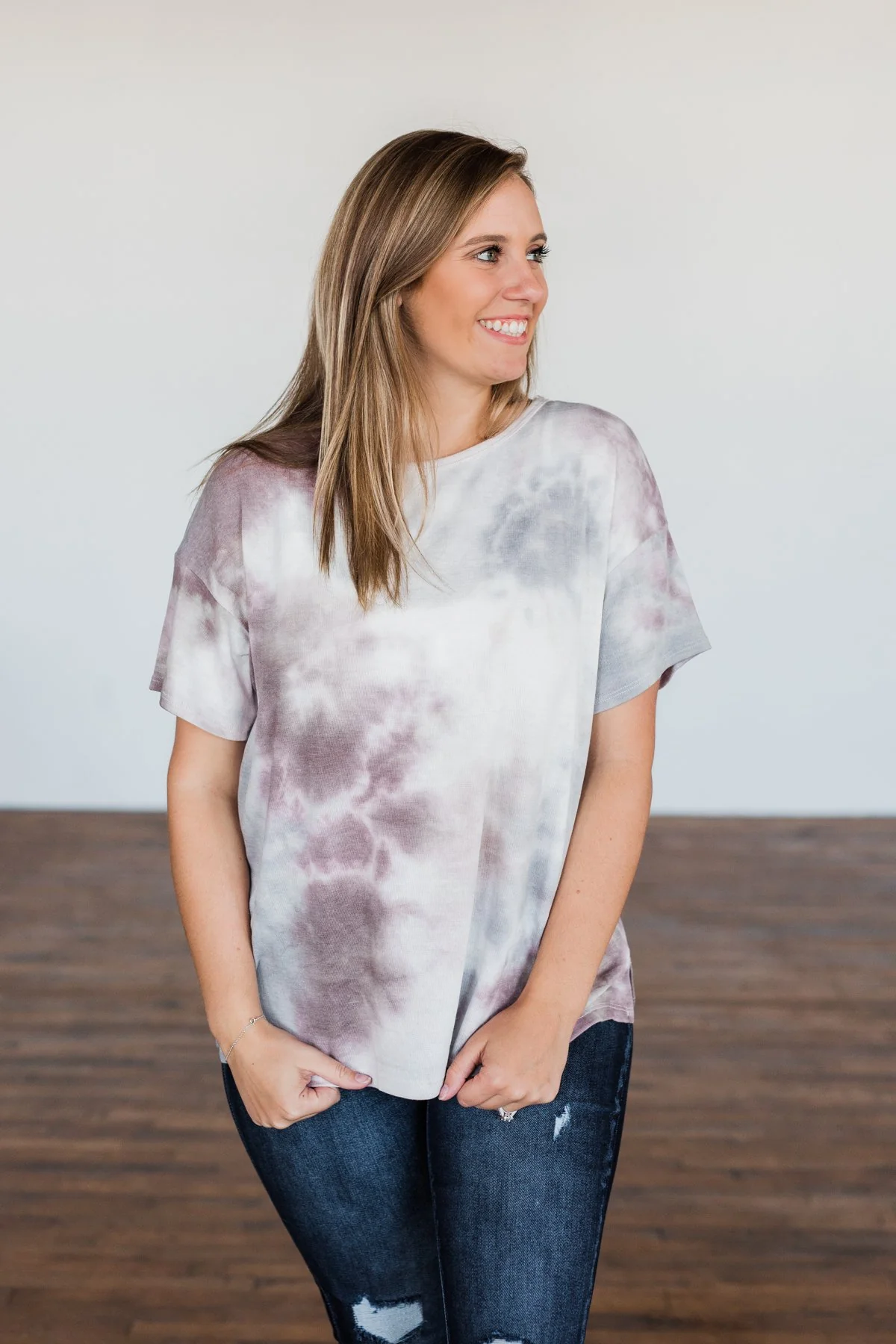 Whatever You Say Tie Dye Top- Plum & Grey - Image 3
