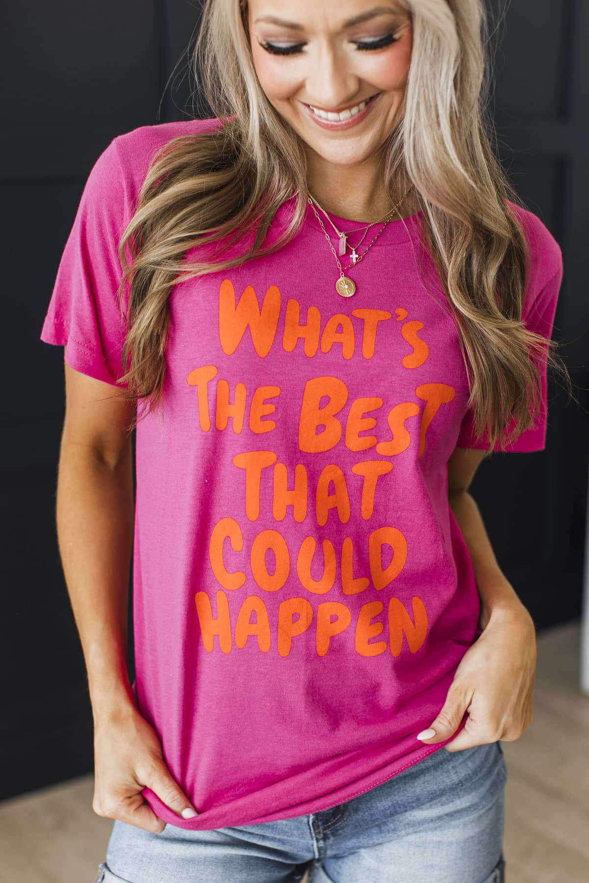 "What's The Best That Could Happen" Graphic Tee- Hot Pink