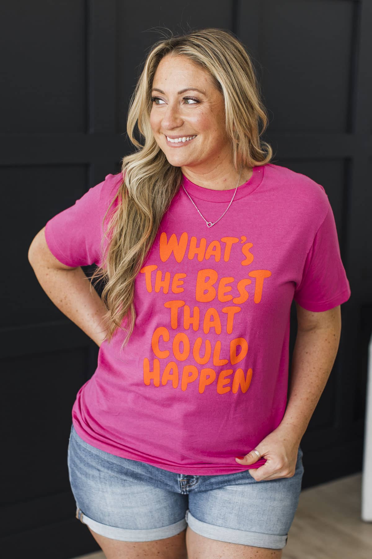 "What's The Best That Could Happen" Graphic Tee- Hot Pink - Image 2