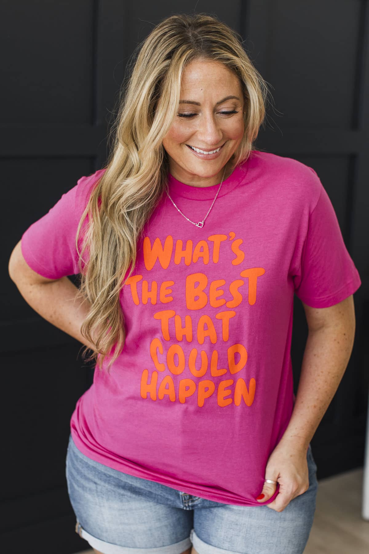 "What's The Best That Could Happen" Graphic Tee- Hot Pink - Image 4