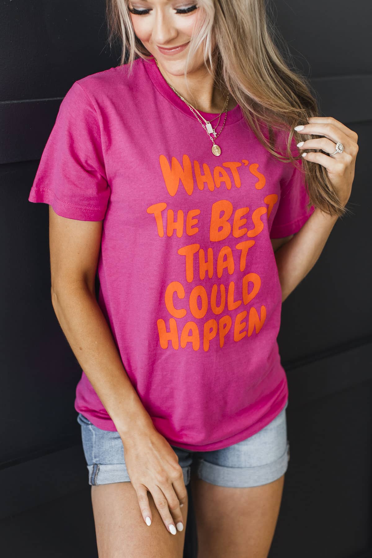 "What's The Best That Could Happen" Graphic Tee- Hot Pink - Image 5