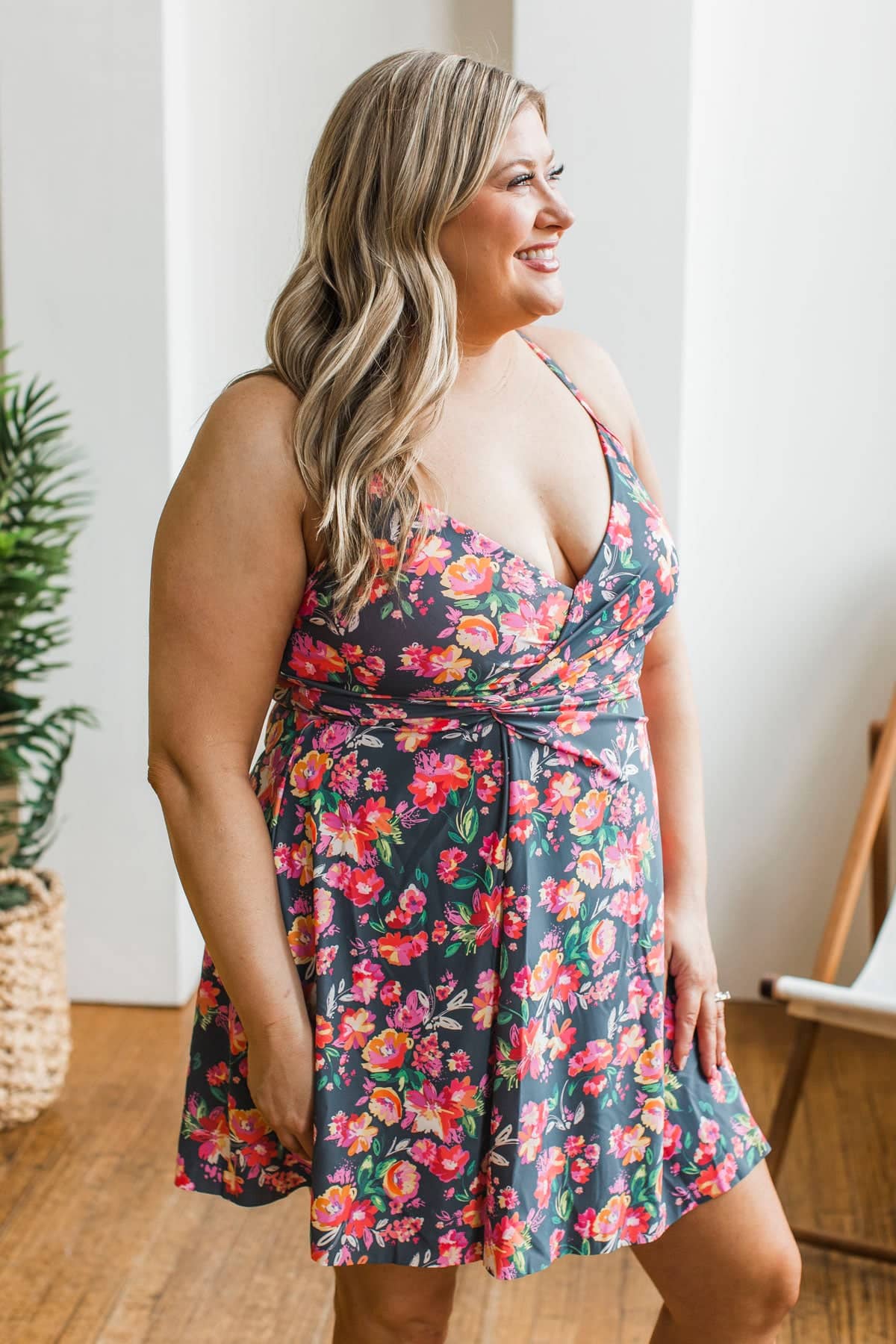 When In Paradise Swim Dress- Charcoal Neon Floral - Image 6
