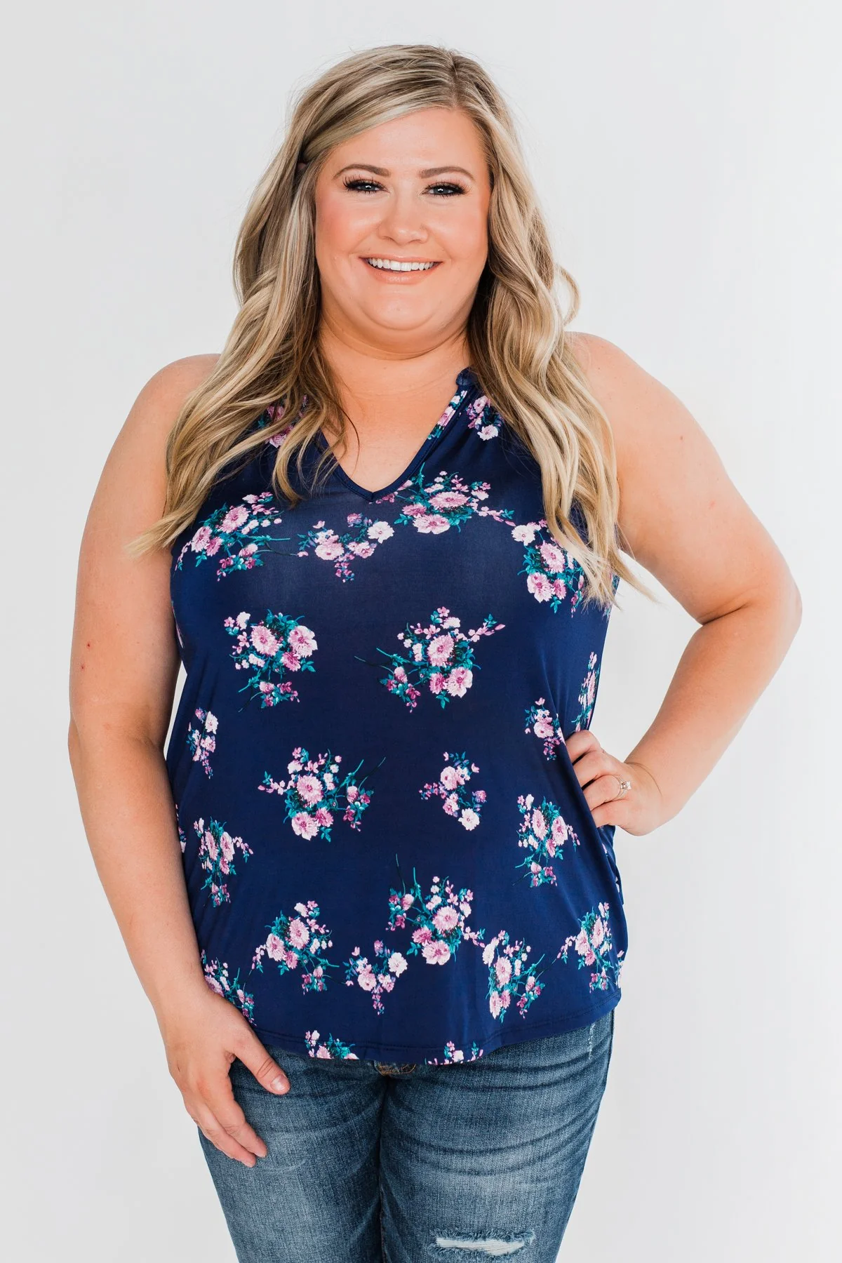 When It Comes To You Floral Tank Top- Navy - Image 3
