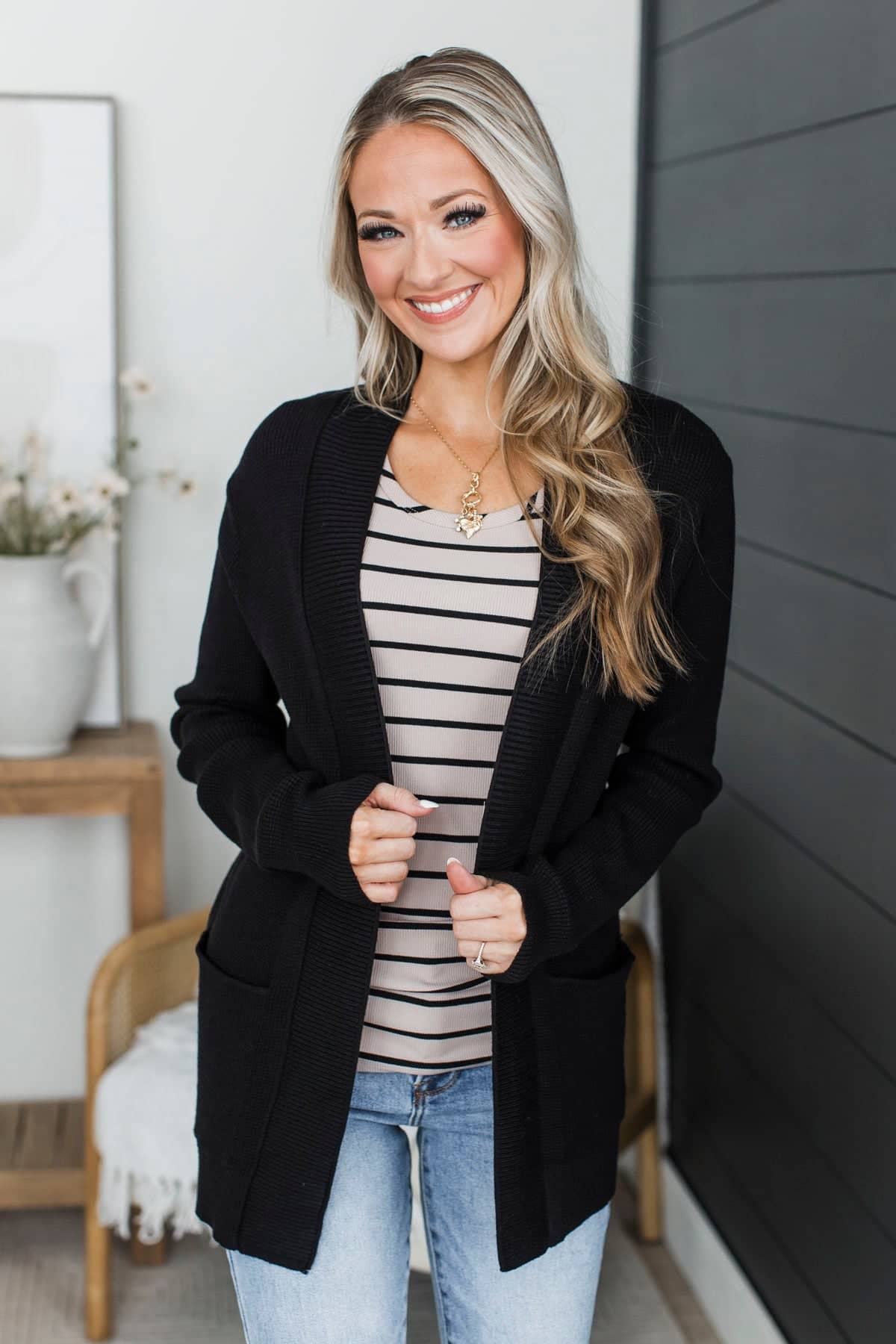 When We Met Waffle Knit Cardigan- Black - Image 2