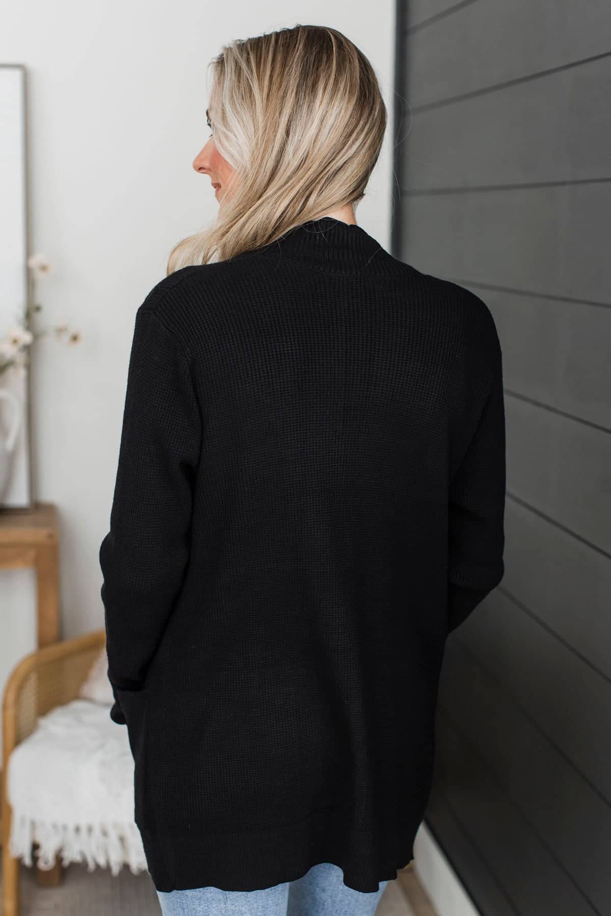 When We Met Waffle Knit Cardigan- Black - Image 5