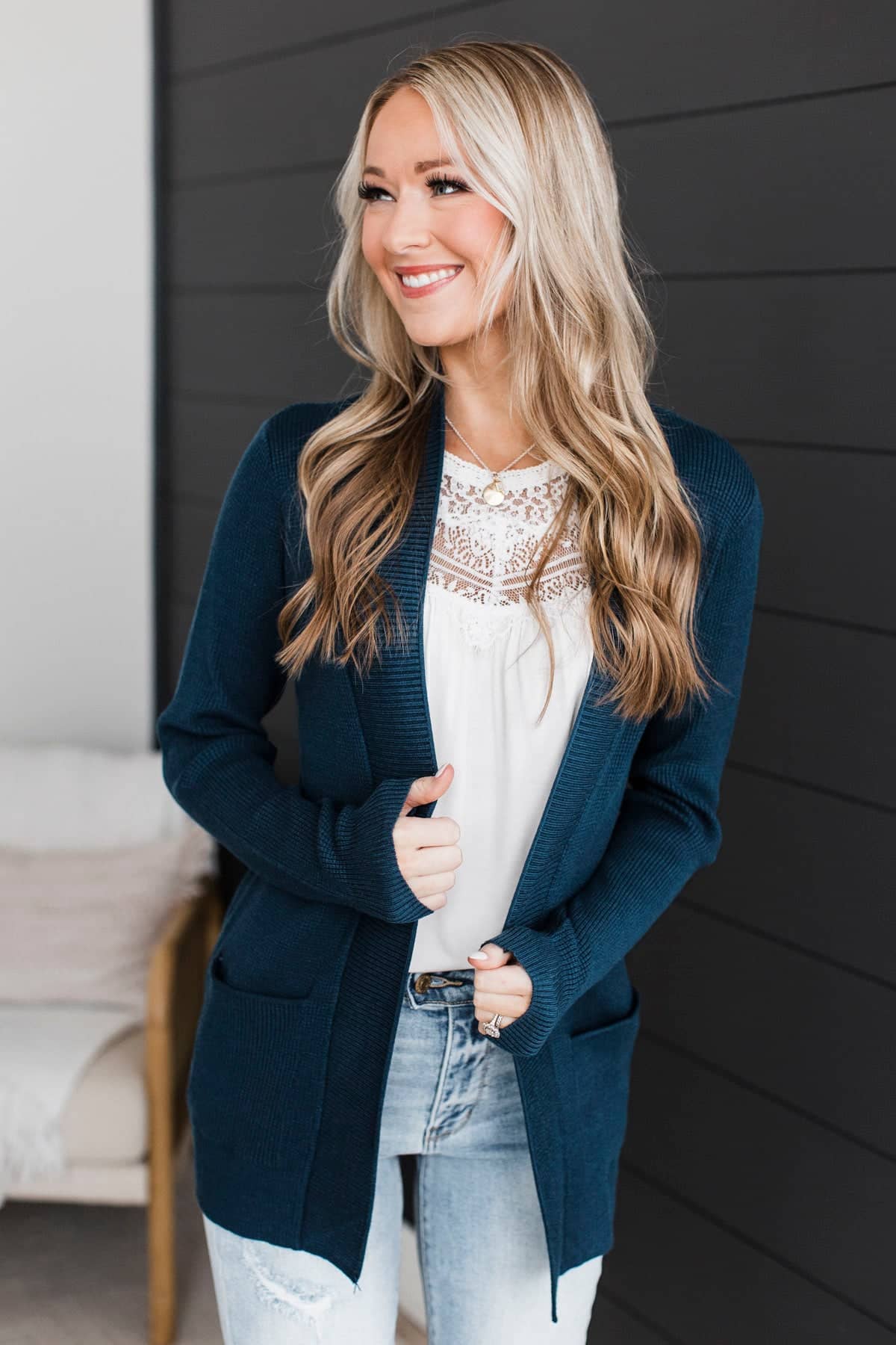 When We Met Waffle Knit Cardigan- Dark Teal