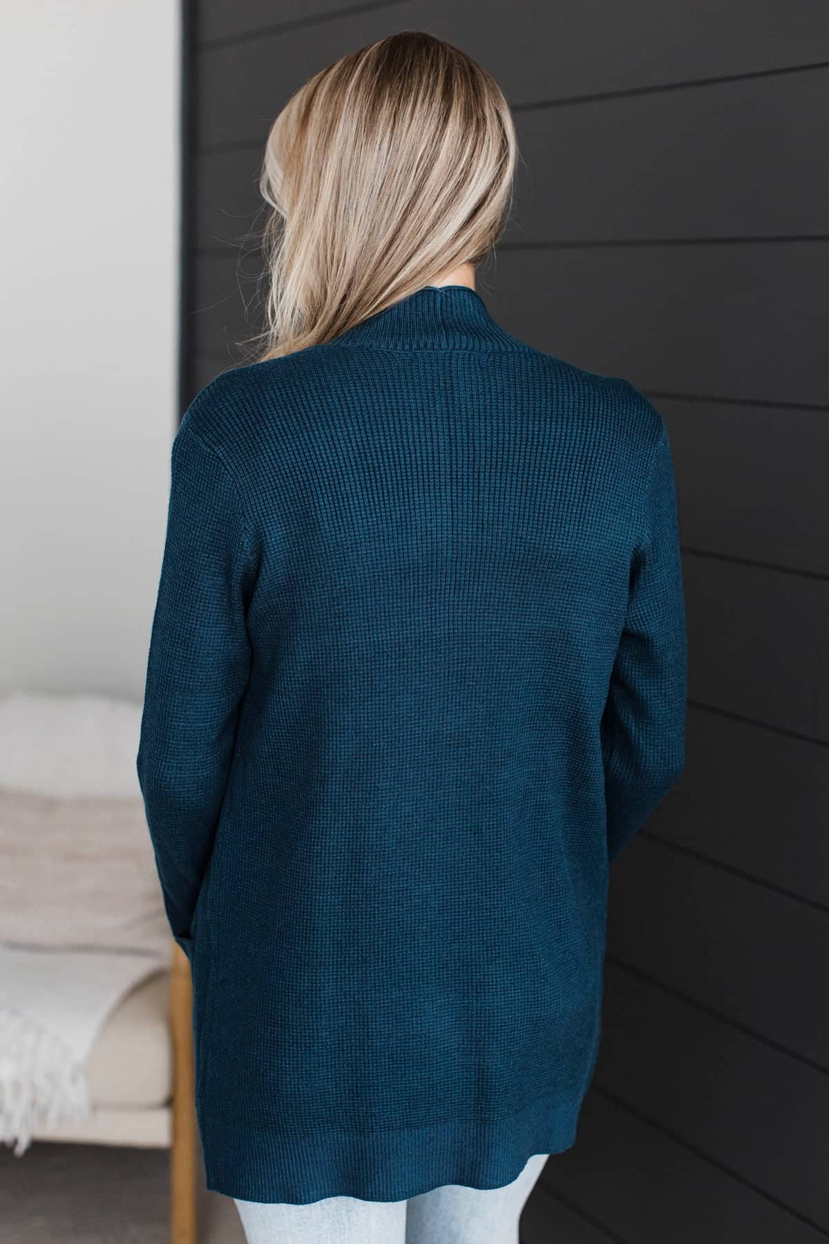 When We Met Waffle Knit Cardigan- Dark Teal - Image 7