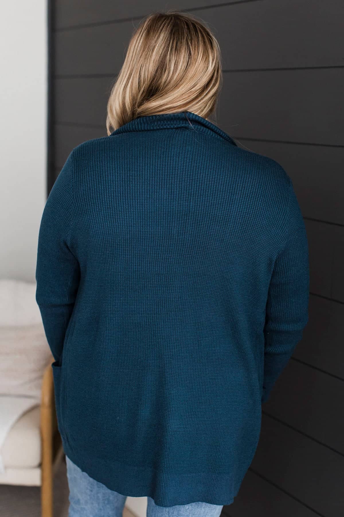 When We Met Waffle Knit Cardigan- Dark Teal - Image 8