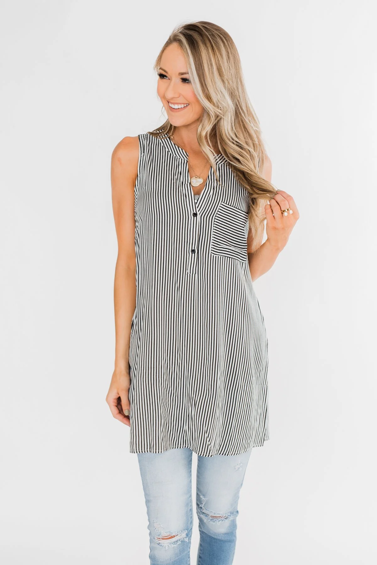When You Smile Striped Tank Top- Black & White - Image 6