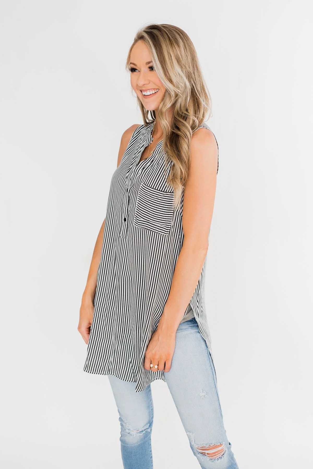 When You Smile Striped Tank Top- Black & White - Image 8