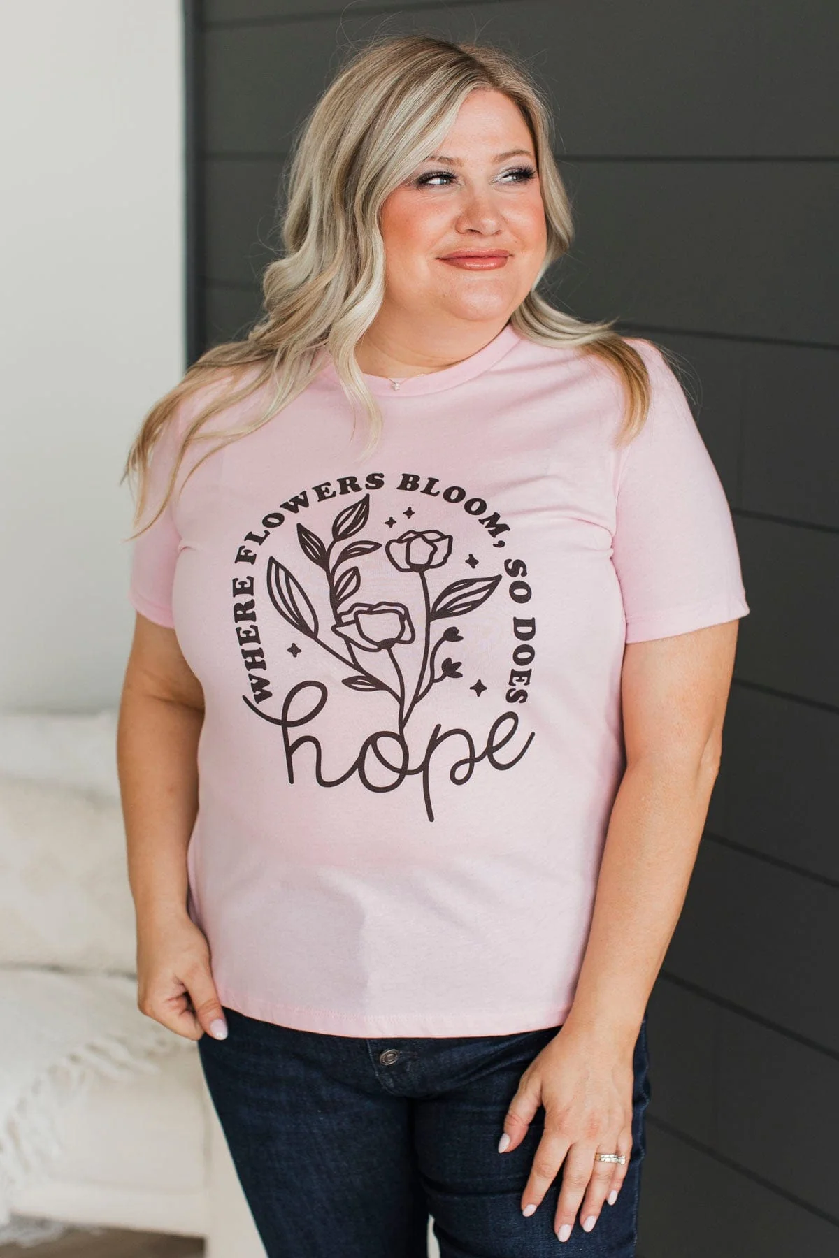 "Where Flowers Bloom, So Does Hope" Graphic Tee- Pink - Image 2
