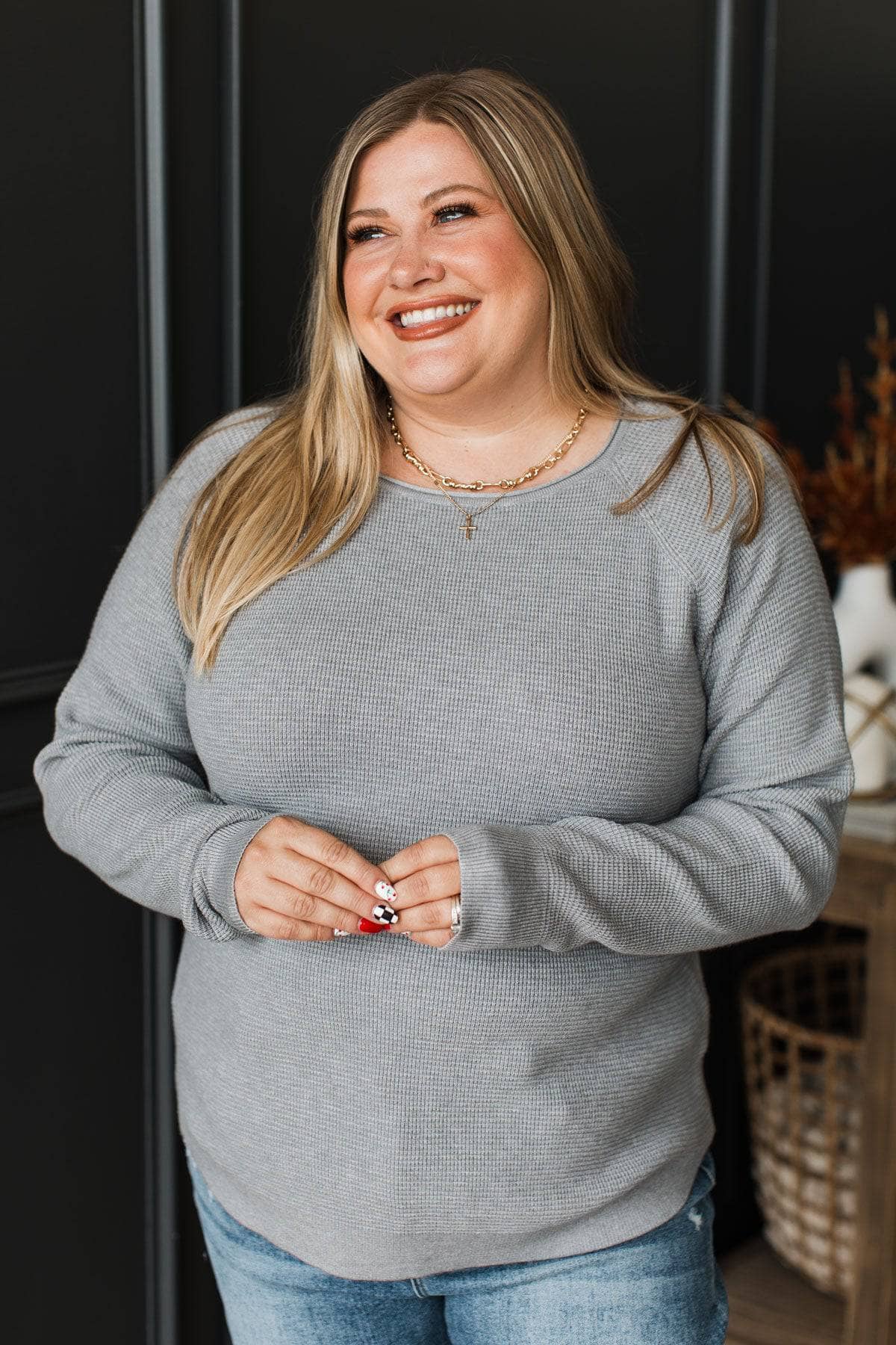 Where I Belong Waffle Knit Sweater- Heather Grey - Image 2