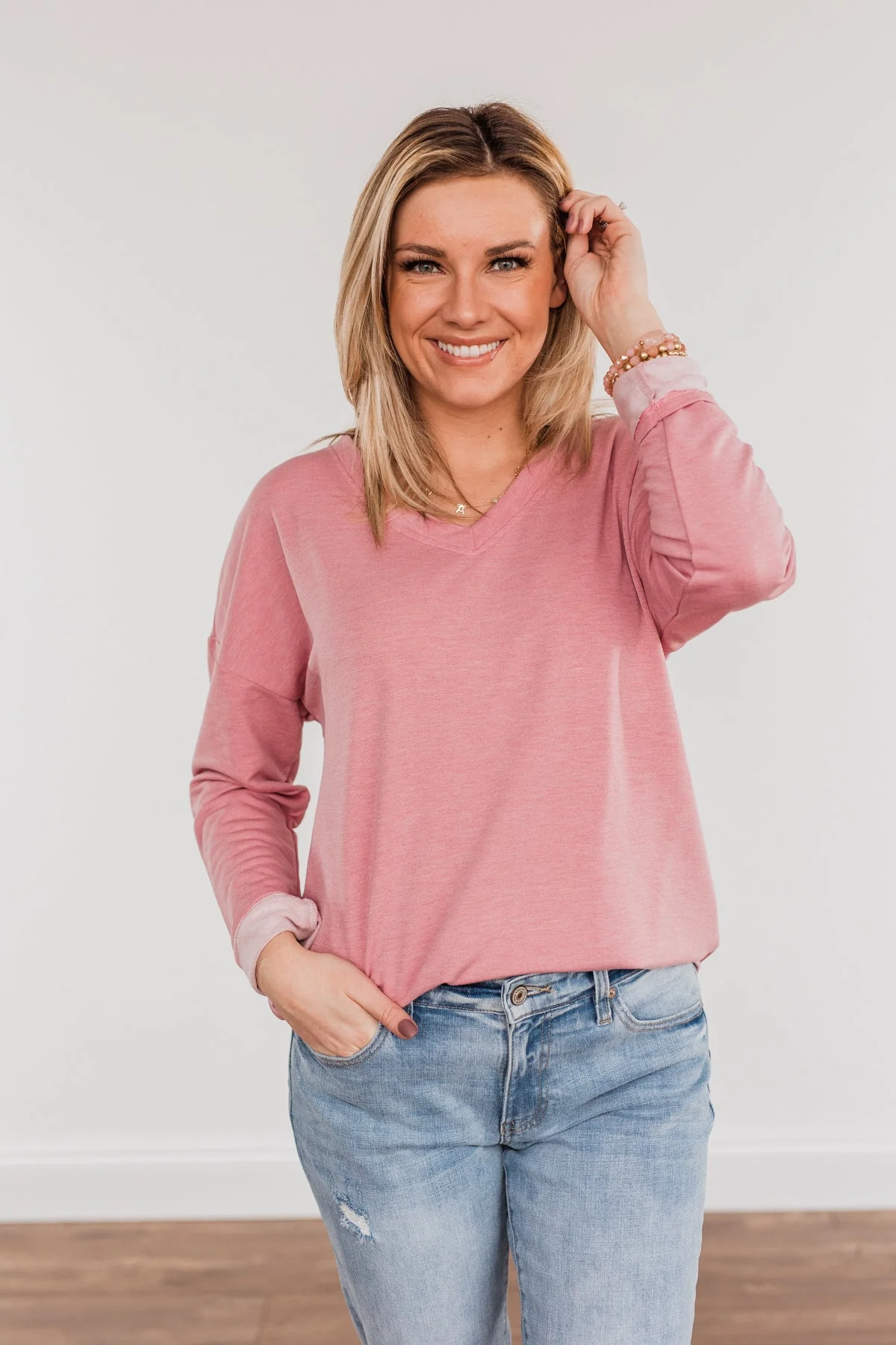Where Is The Love Long Sleeve Top- Mauve - Image 3