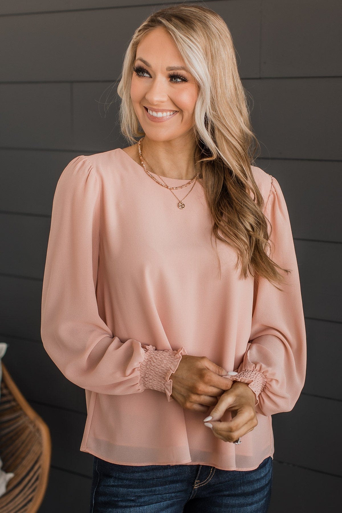 Where We Started Long Sleeve Blouse- Light Peach - Image 3